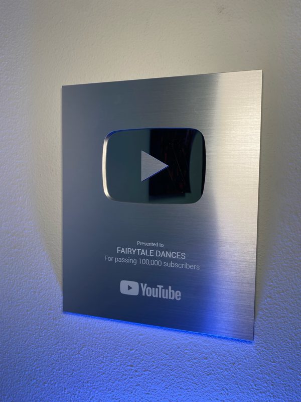 Fairytale Dances YouTube Silver Creator Award for passing 100,000 subscribers